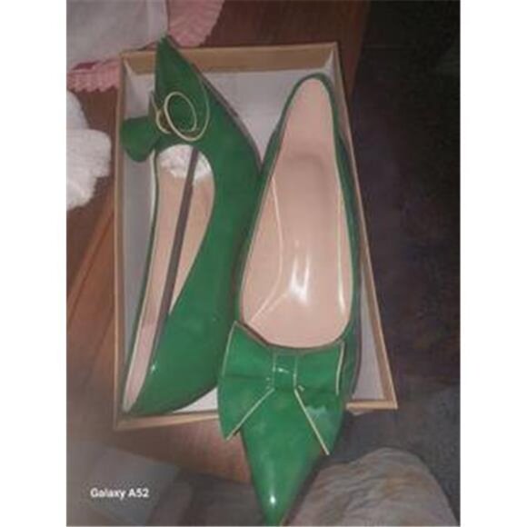 Elegant Green Bowknot‎ High Heels - Glossy Pointed Toe Pumps, Breathable Faux - Picture 9 of 9